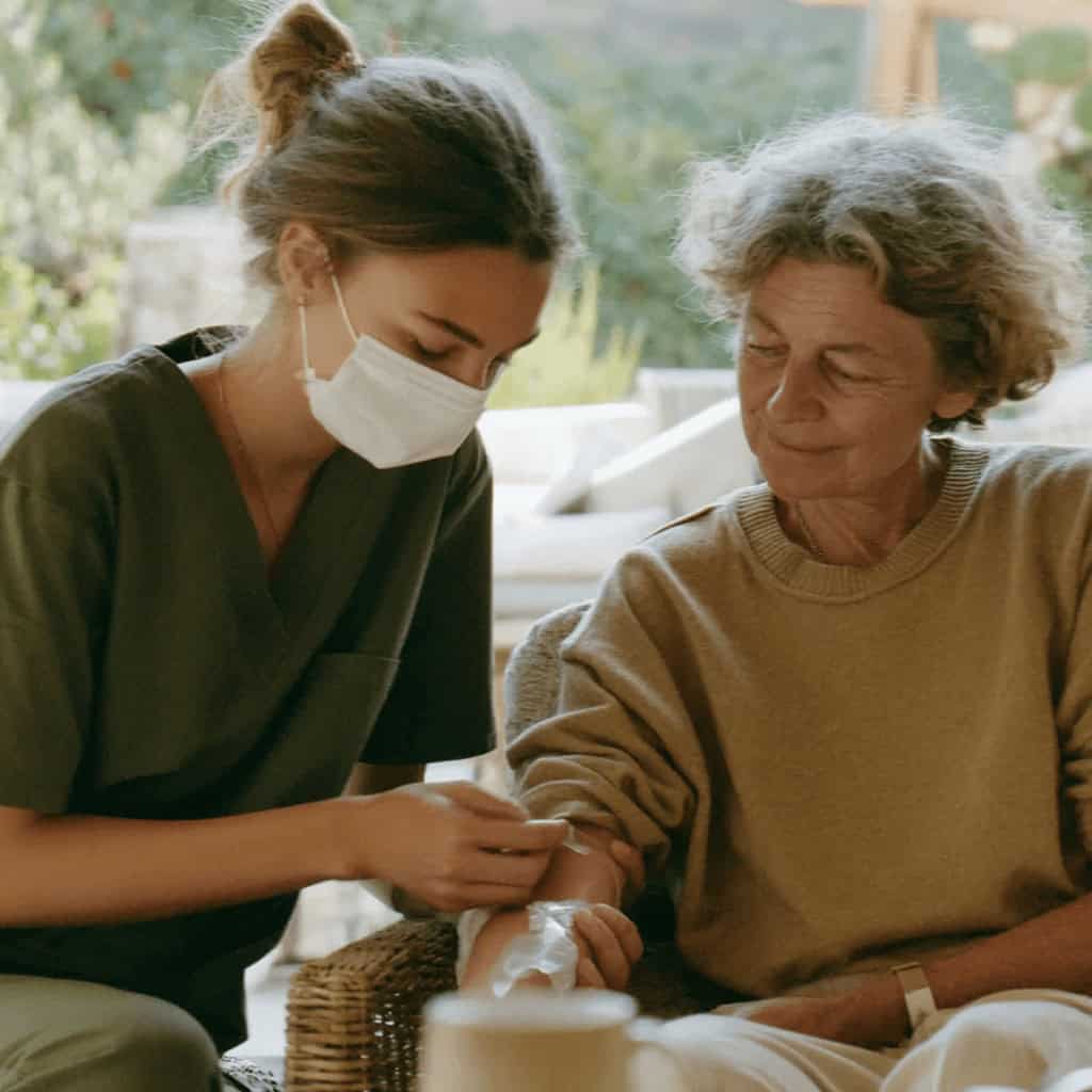 Licensed hospice therapy contracting professional with patient