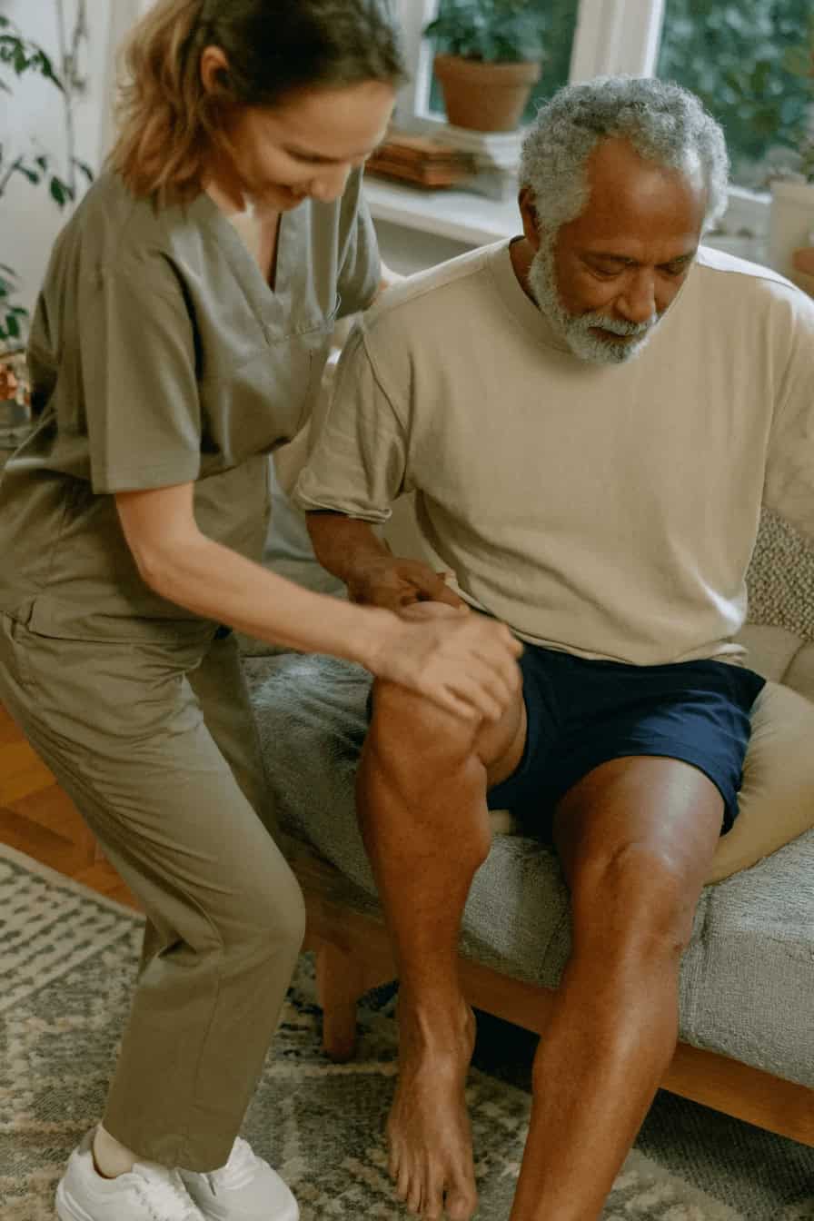 Total knee replacement rehab session focusing on range of motion