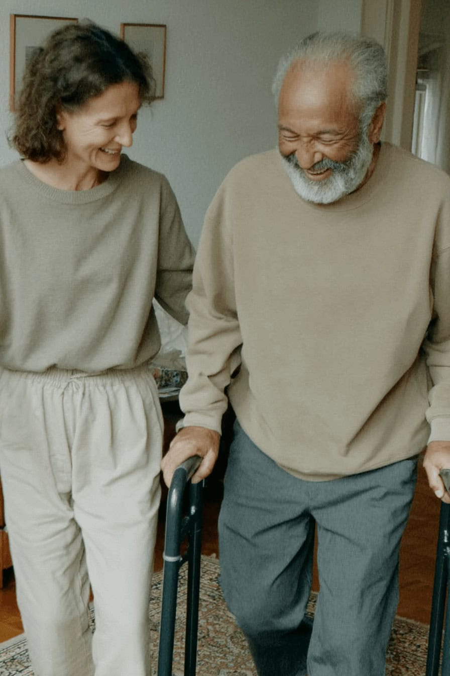 Stroke rehabilitation therapist guiding patient through exercises